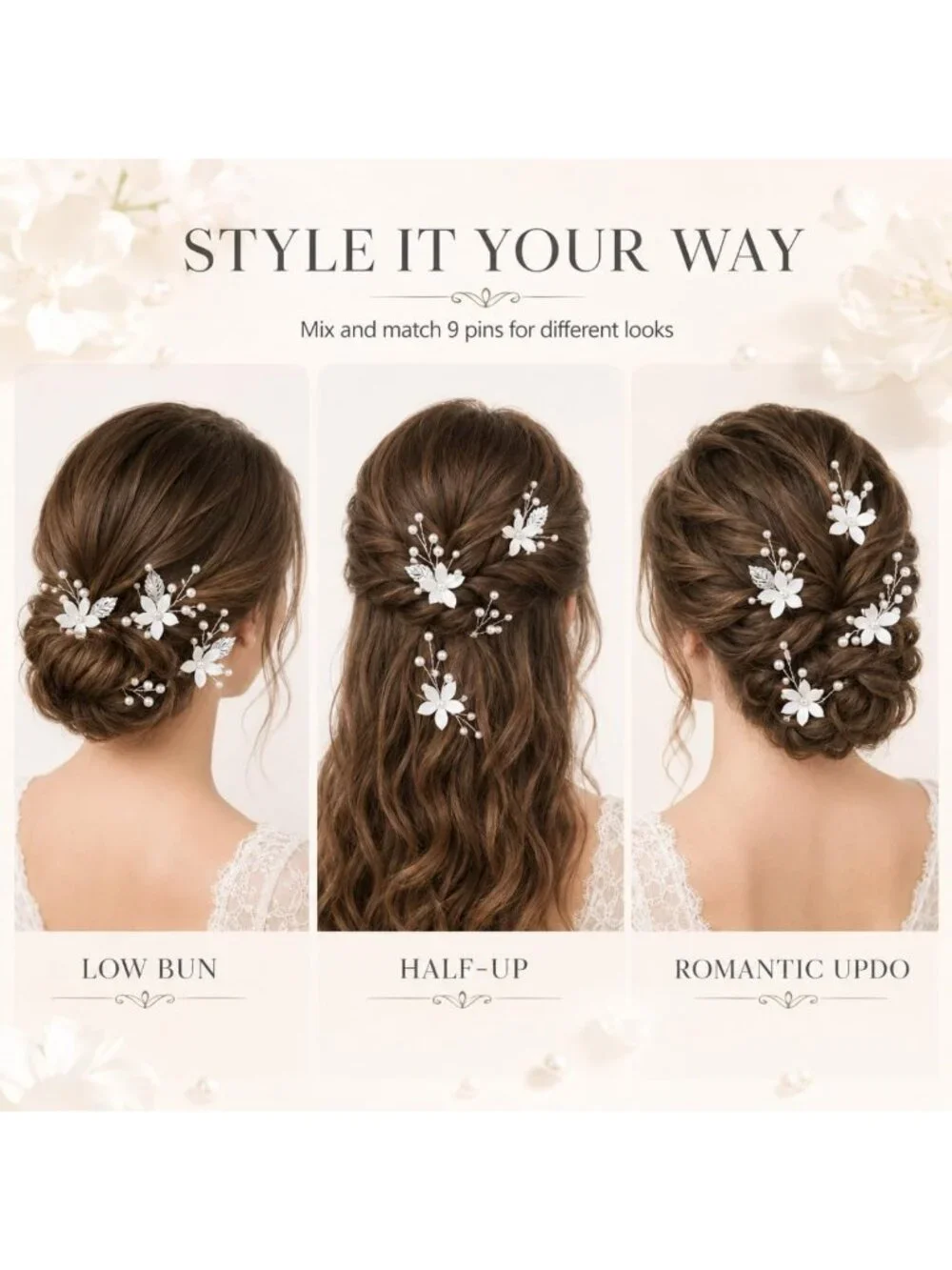 Handmade Pearl Wedding Hair Pins Set - White Flower Bridal Accessories for Women